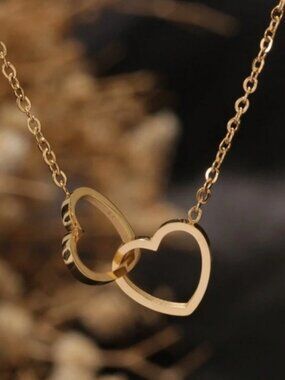 Gold Plated Stainless Steel Double Heart Pendant Necklace